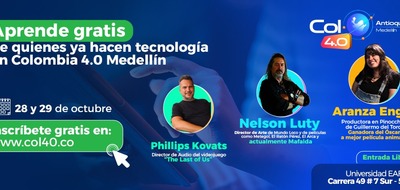 Imagen diseñada invitando a Col40 Antioquia con algunos de los speakers